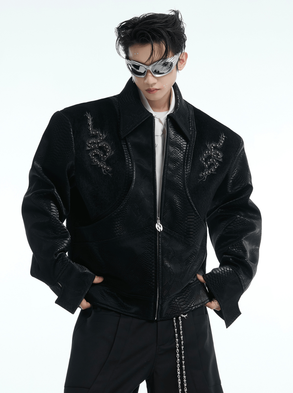 PU Leather Snake Spine Studded Embroidered Jacket - COPPING THREADS - ArguE CulturE