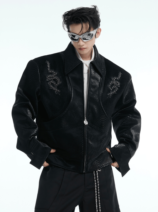 PU Leather Snake Spine Studded Embroidered Jacket - COPPING THREADS - ArguE CulturE