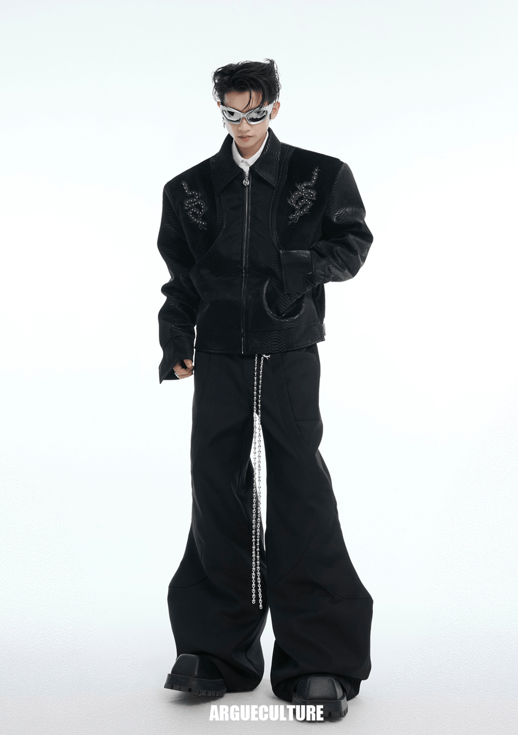 PU Leather Snake Spine Studded Embroidered Jacket - COPPING THREADS - ArguE CulturE