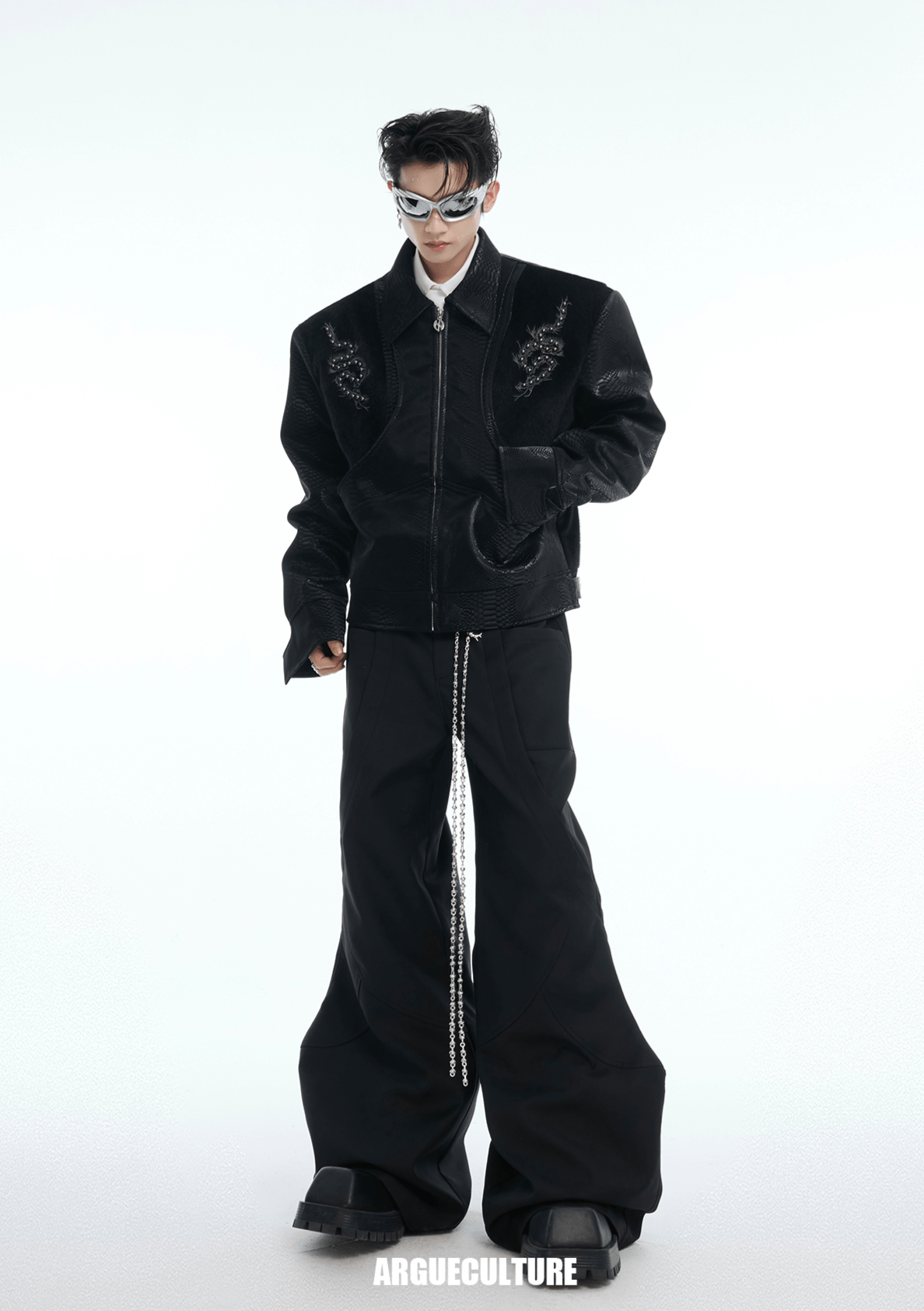 PU Leather Snake Spine Studded Embroidered Jacket - COPPING THREADS - ArguE CulturE