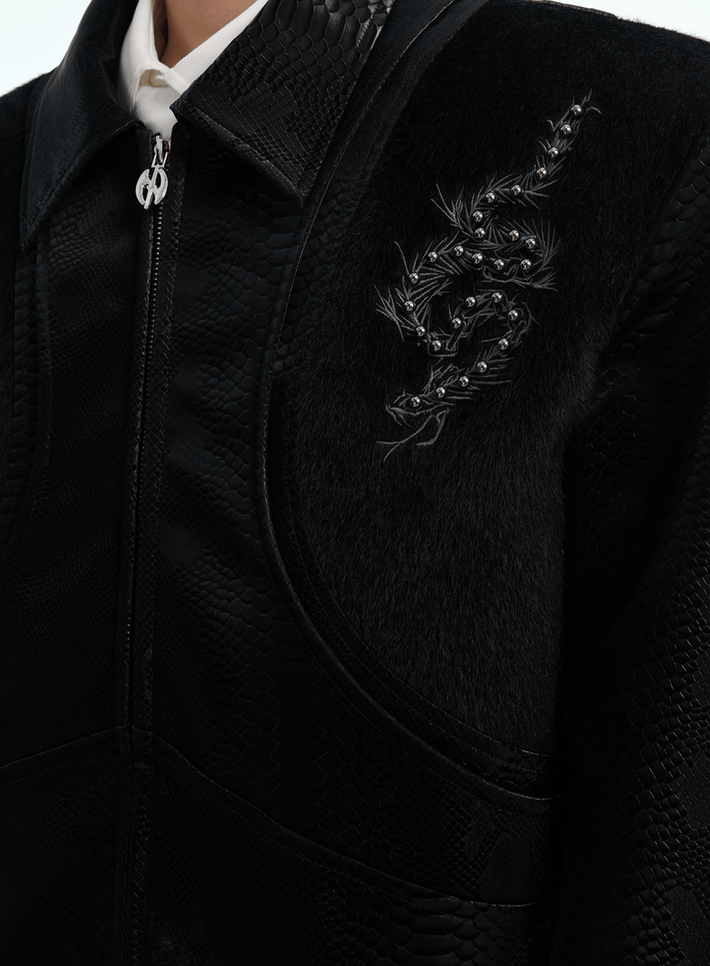 PU Leather Snake Spine Studded Embroidered Jacket - COPPING THREADS - ArguE CulturE