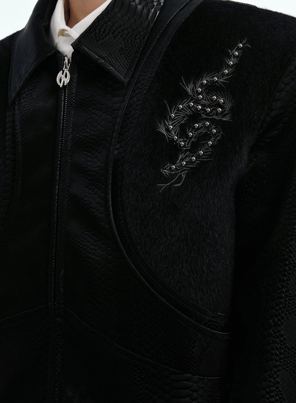 PU Leather Snake Spine Studded Embroidered Jacket - COPPING THREADS - ArguE CulturE