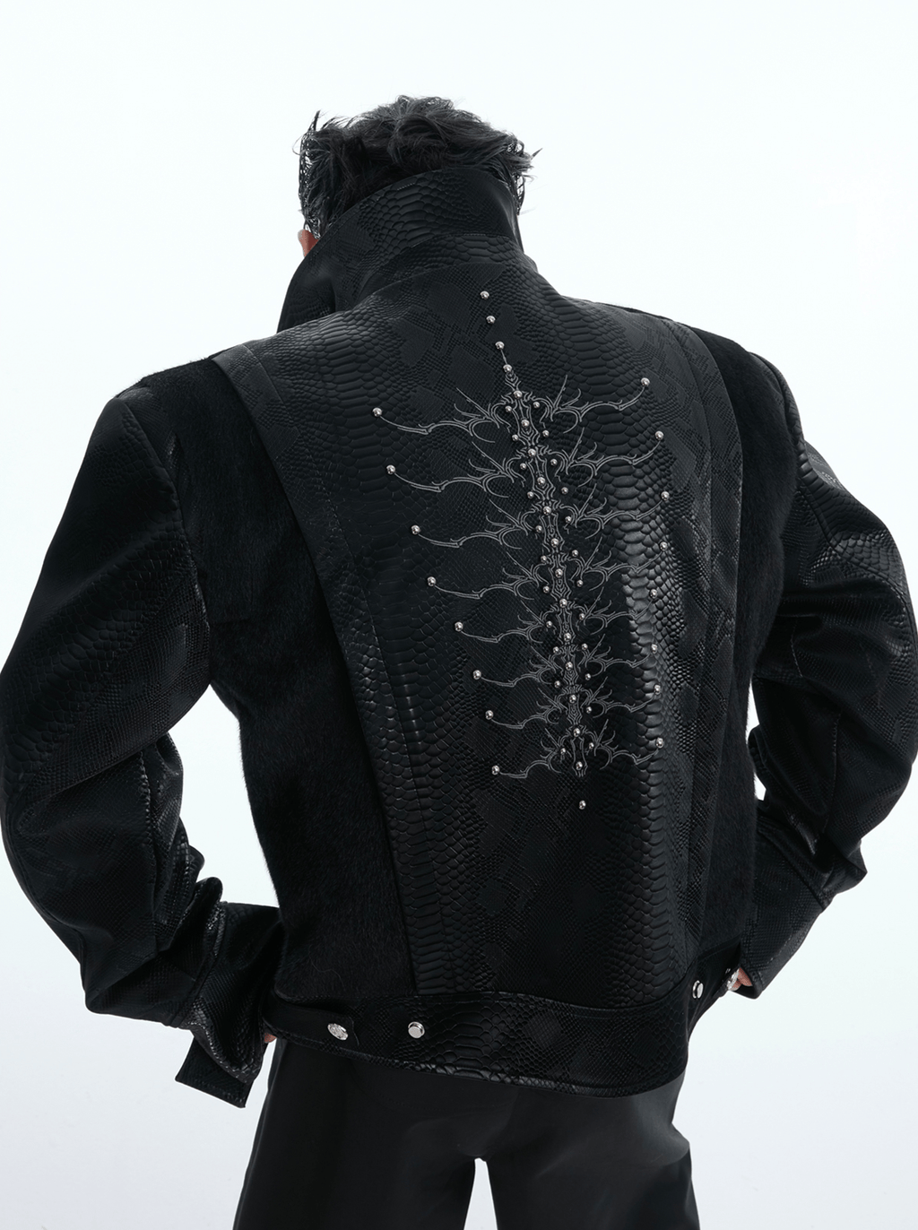 PU Leather Snake Spine Studded Embroidered Jacket - COPPING THREADS - ArguE CulturE