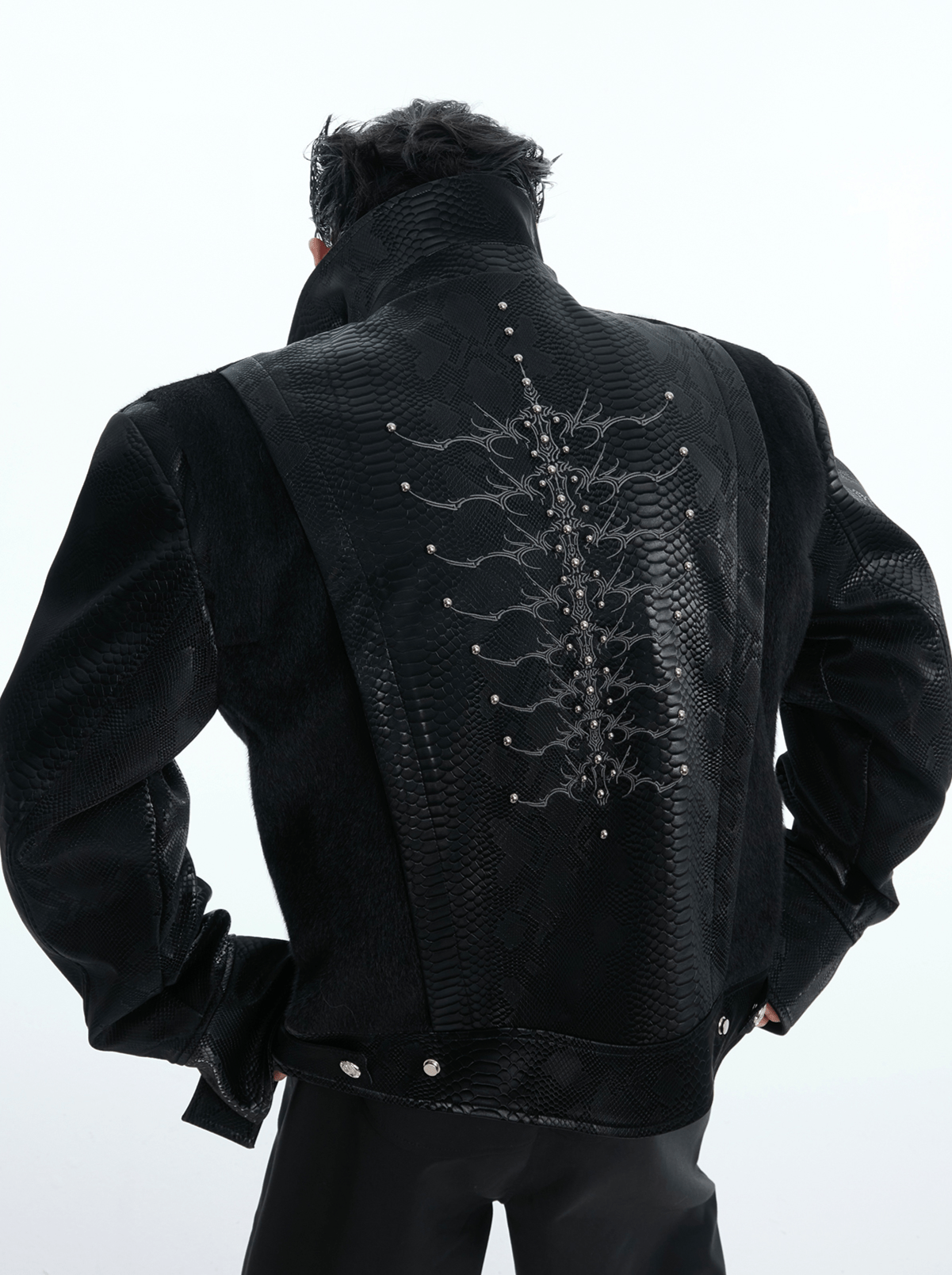 PU Leather Snake Spine Studded Embroidered Jacket - COPPING THREADS - ArguE CulturE