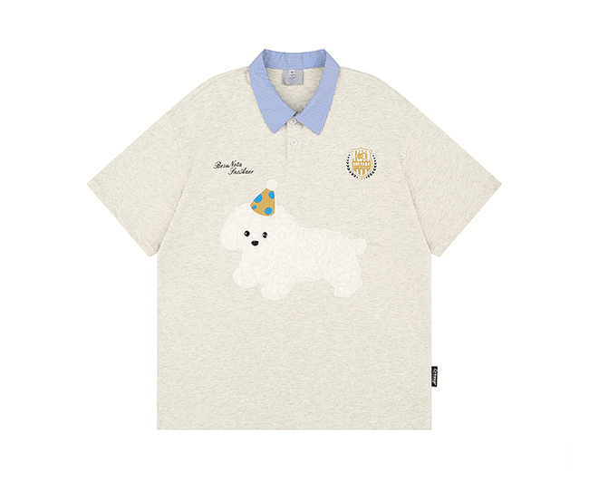 Puppy Embroidered Varsity Polo Tee - COPPING THREADS - CT Coquette Hover Image