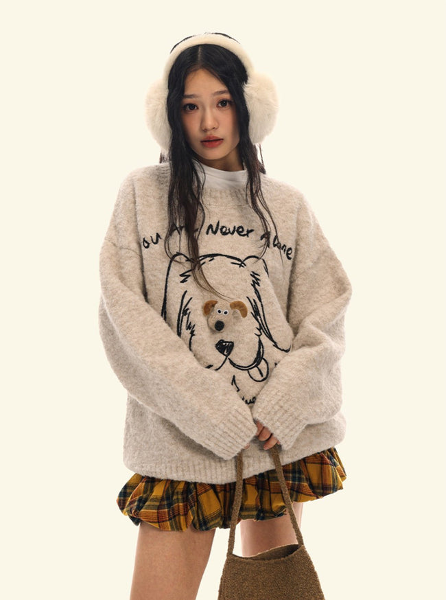 Puppy Graphic Oversized Sweater - COPPING THREADS - CHICISLAND Hover Image