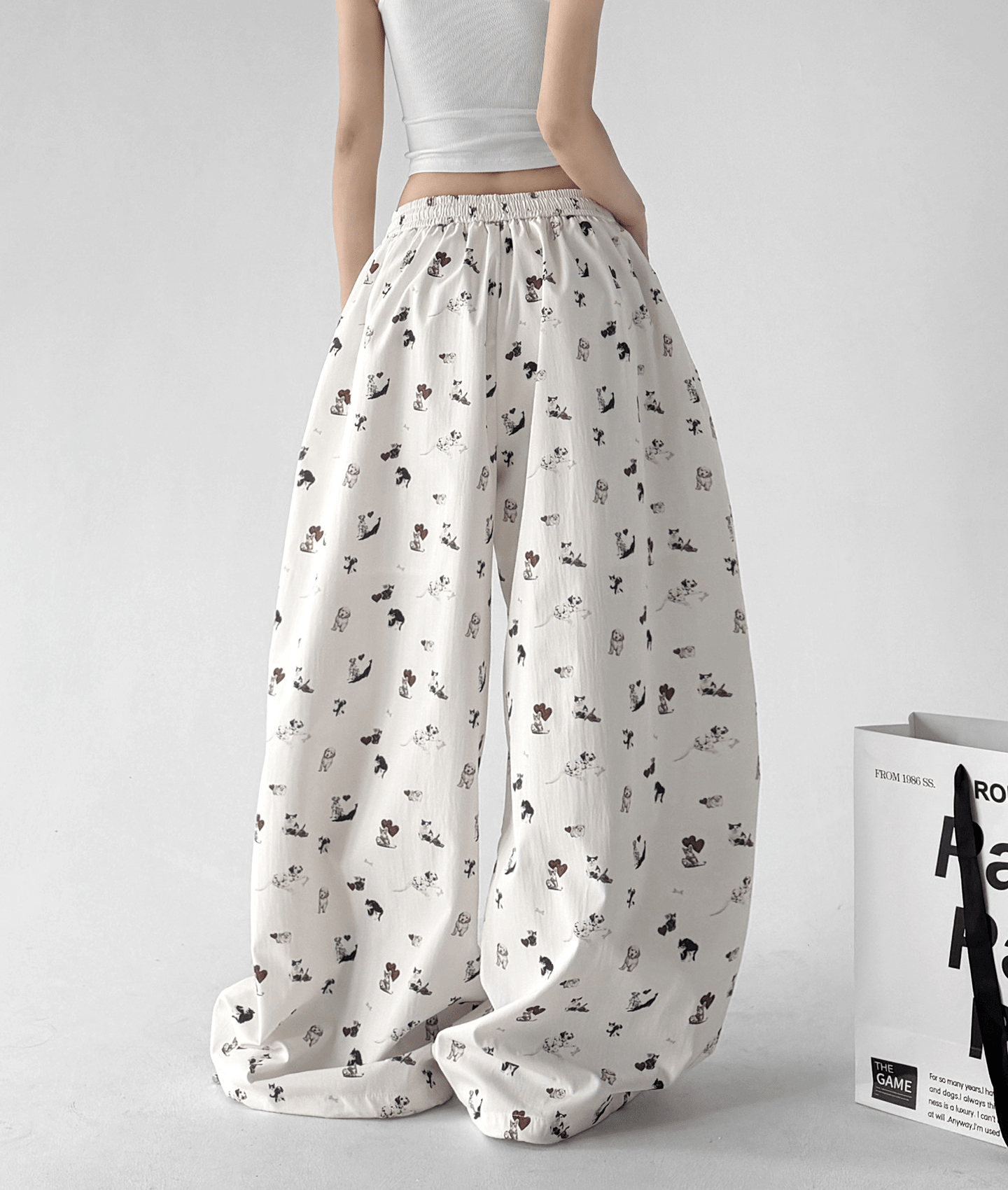 Puppy Print Balloon Wide-Leg Pants - CT66100 Secondary image
