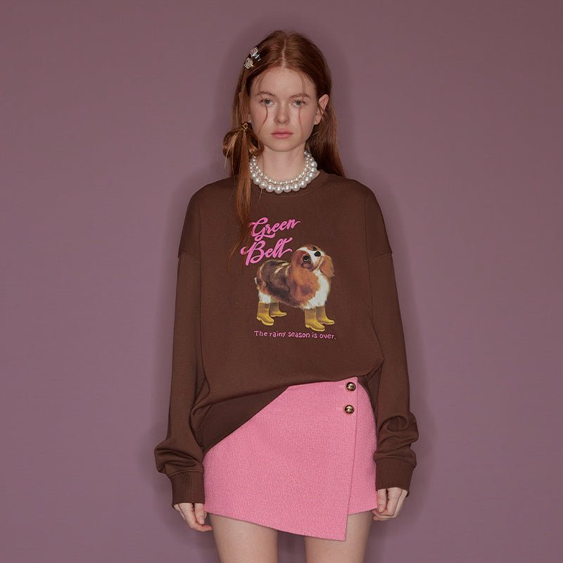 Puppy Print Round Neck Long Sleeve Sweatshirt - COPPING THREADS - GREENBELT