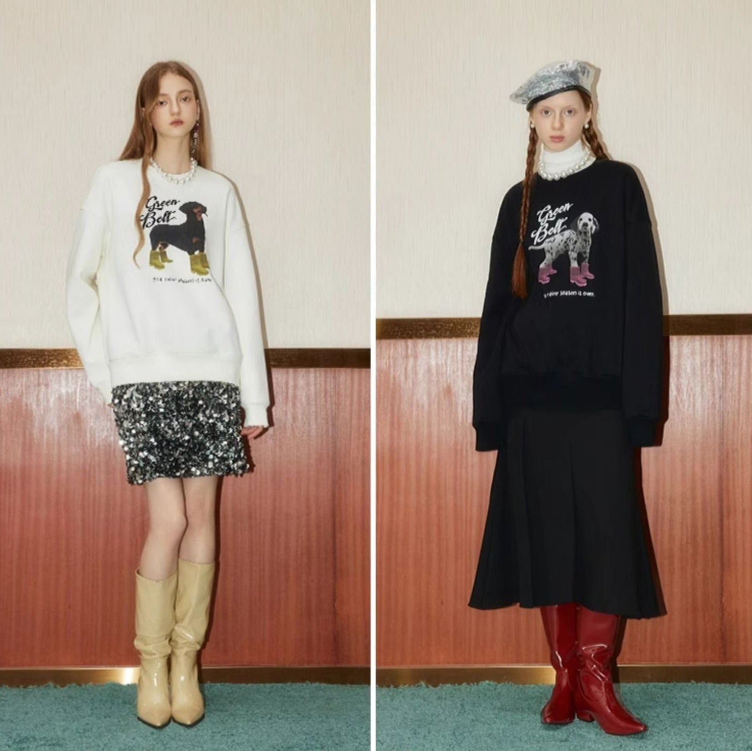 Puppy Print Round Neck Long Sleeve Sweatshirt - COPPING THREADS - GREENBELT