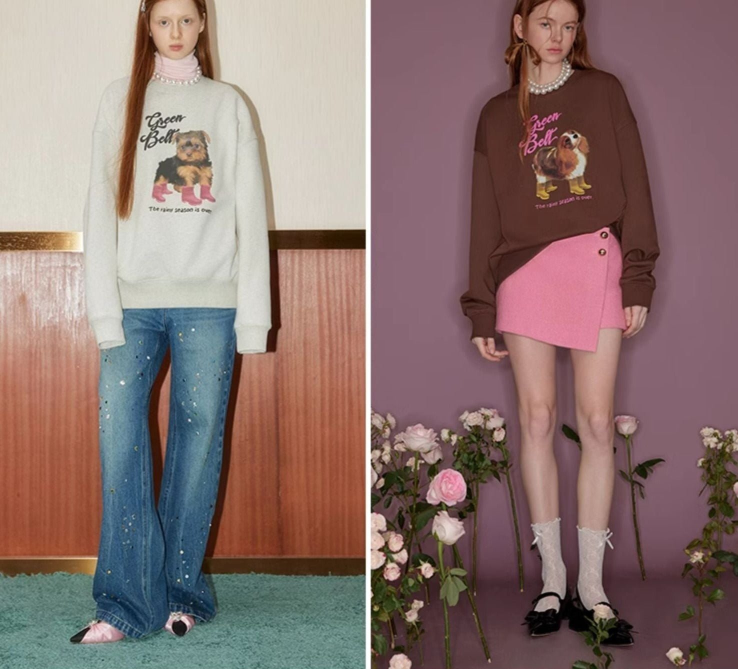 Puppy Print Round Neck Long Sleeve Sweatshirt - COPPING THREADS - GREENBELT