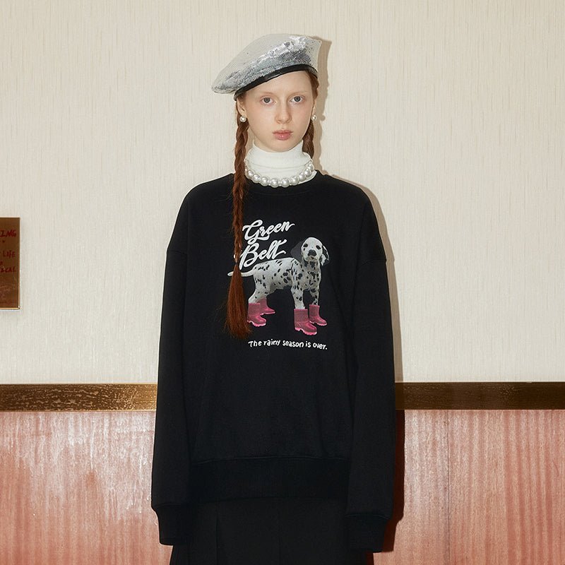 Puppy Print Round Neck Long Sleeve Sweatshirt - COPPING THREADS - GREENBELT