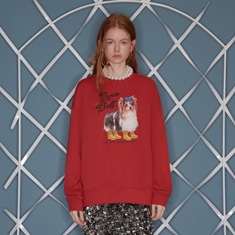 Puppy Print Round Neck Long Sleeve Sweatshirt - COPPING THREADS - GREENBELT