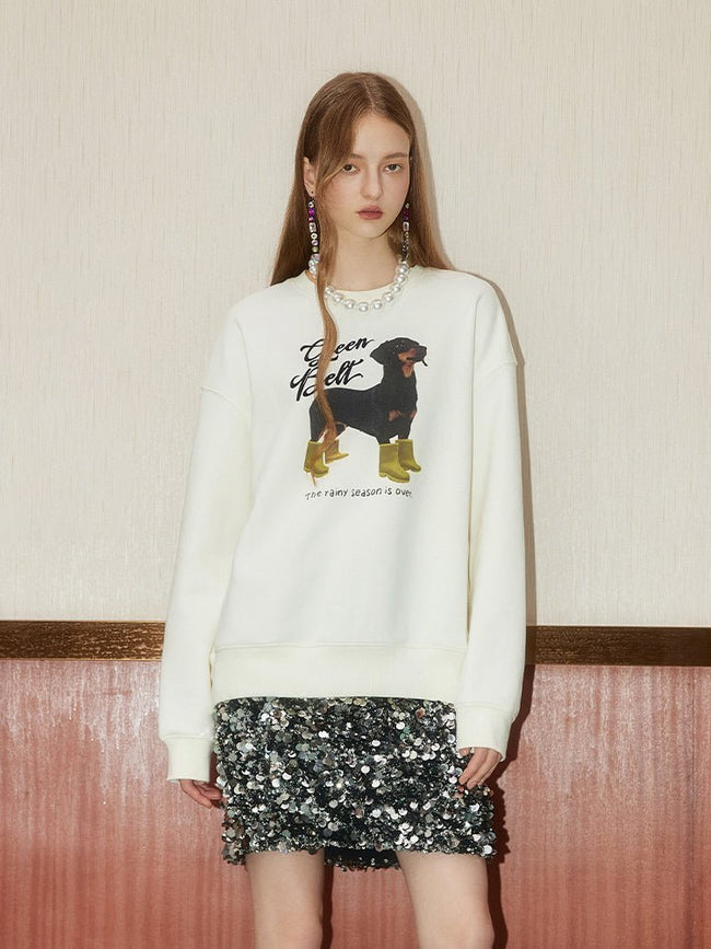Puppy Print Round Neck Long Sleeve Sweatshirt - COPPING THREADS - GREENBELT Hover Image