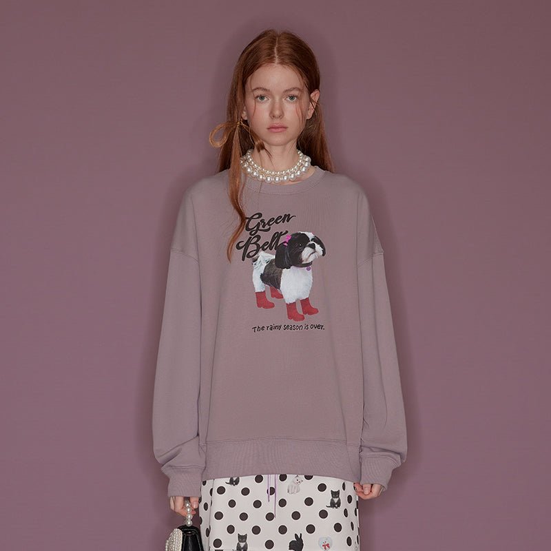Puppy Print Round Neck Long Sleeve Sweatshirt - COPPING THREADS - GREENBELT