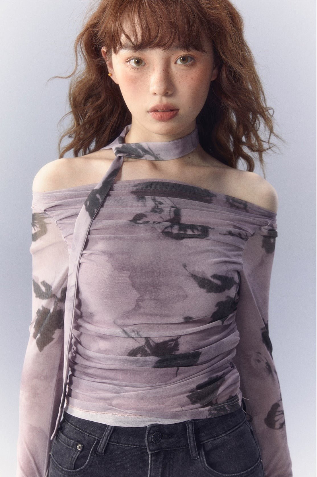 Purple Butterfly Rose Print Mesh Long Sleeve Tee - COPPING THREADS - SUNSETPARK