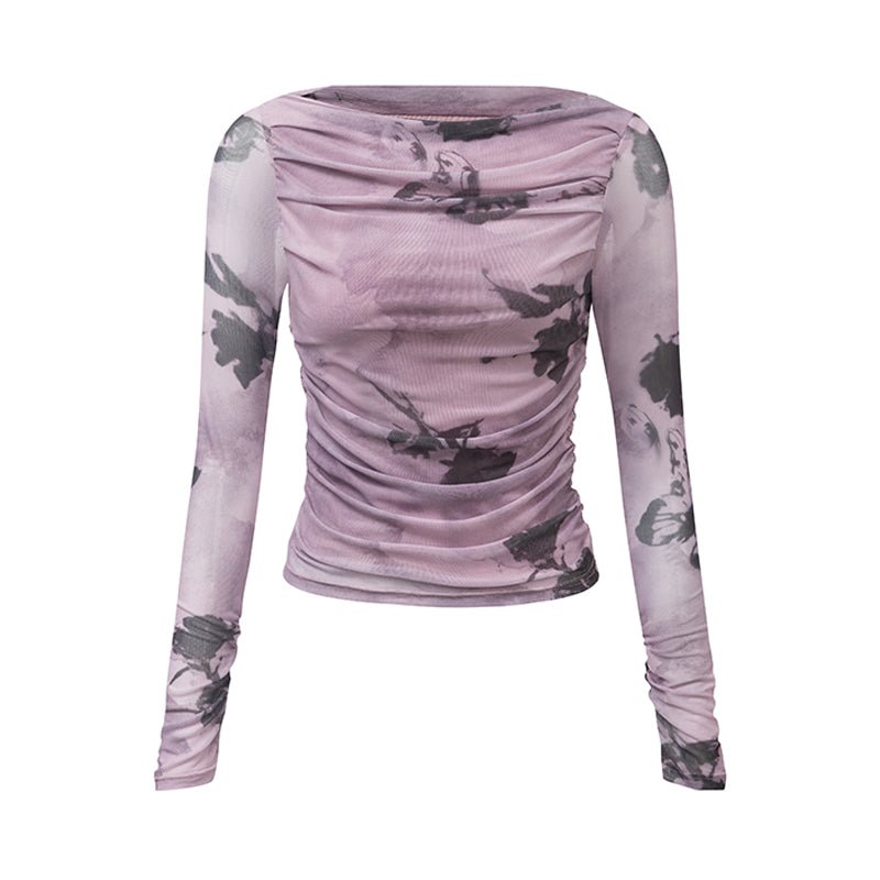 Purple Butterfly Rose Print Mesh Long Sleeve Tee - COPPING THREADS - SUNSETPARK
