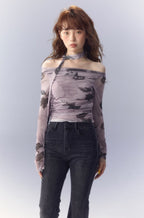 Purple Butterfly Rose Print Mesh Long Sleeve Tee - COPPING THREADS - SUNSETPARK