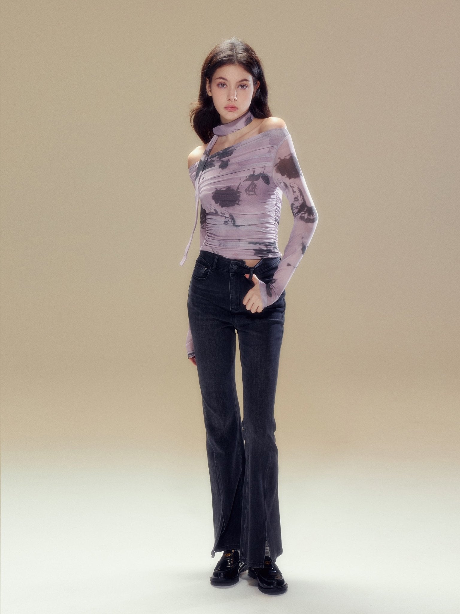 Purple Butterfly Rose Print Mesh Long Sleeve Tee - COPPING THREADS - SUNSETPARK