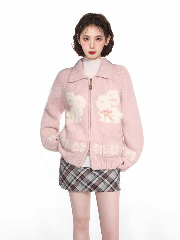 Rabbit Graphic Double - Zip Knit Cardigan - COPPING THREADS - CT Select