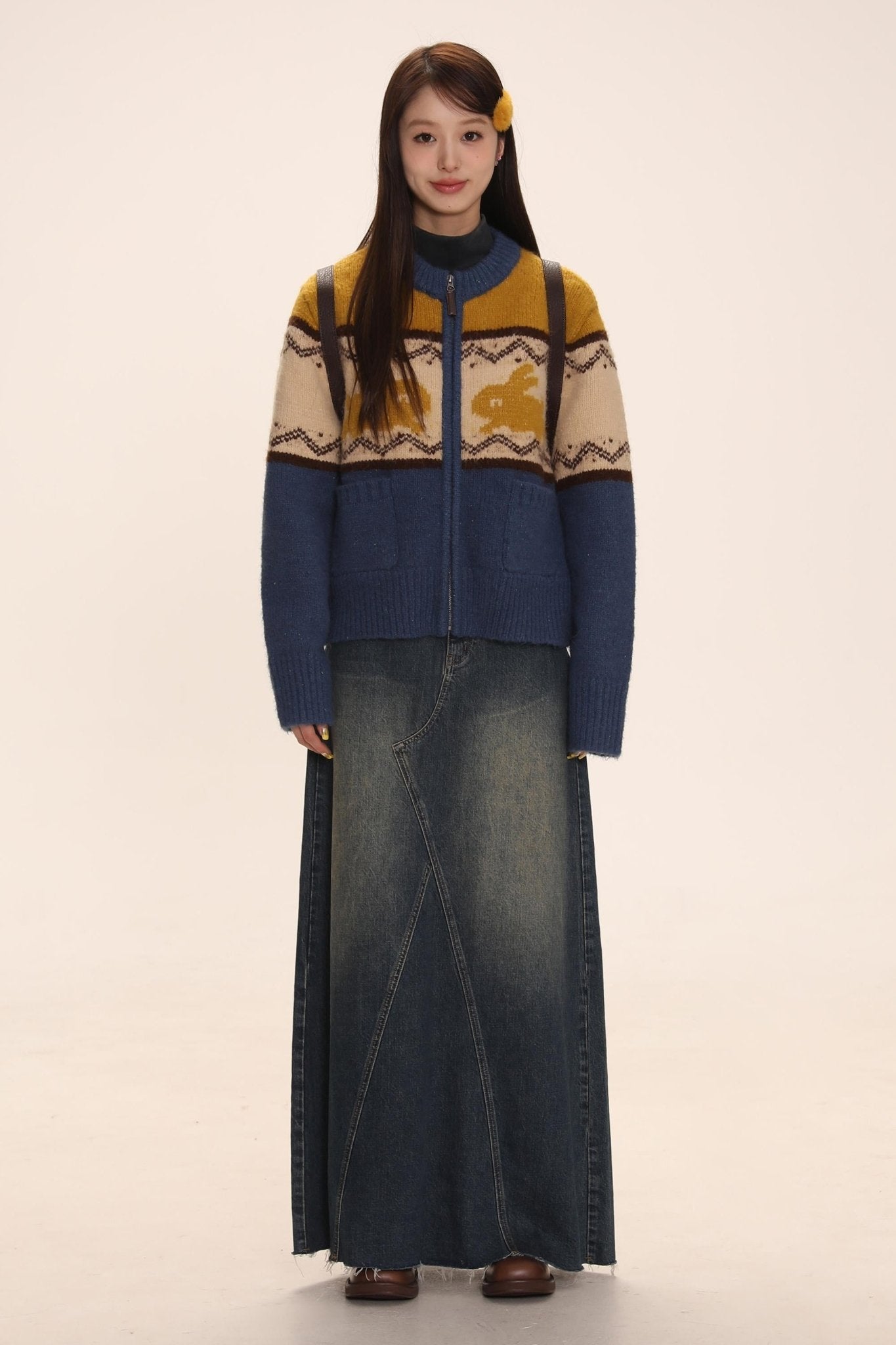 Rabbit Jacquard Zipper Knitted Cardigan - COPPING THREADS - MOROMORO