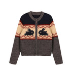 Rabbit Jacquard Zipper Knitted Cardigan - COPPING THREADS - MOROMORO