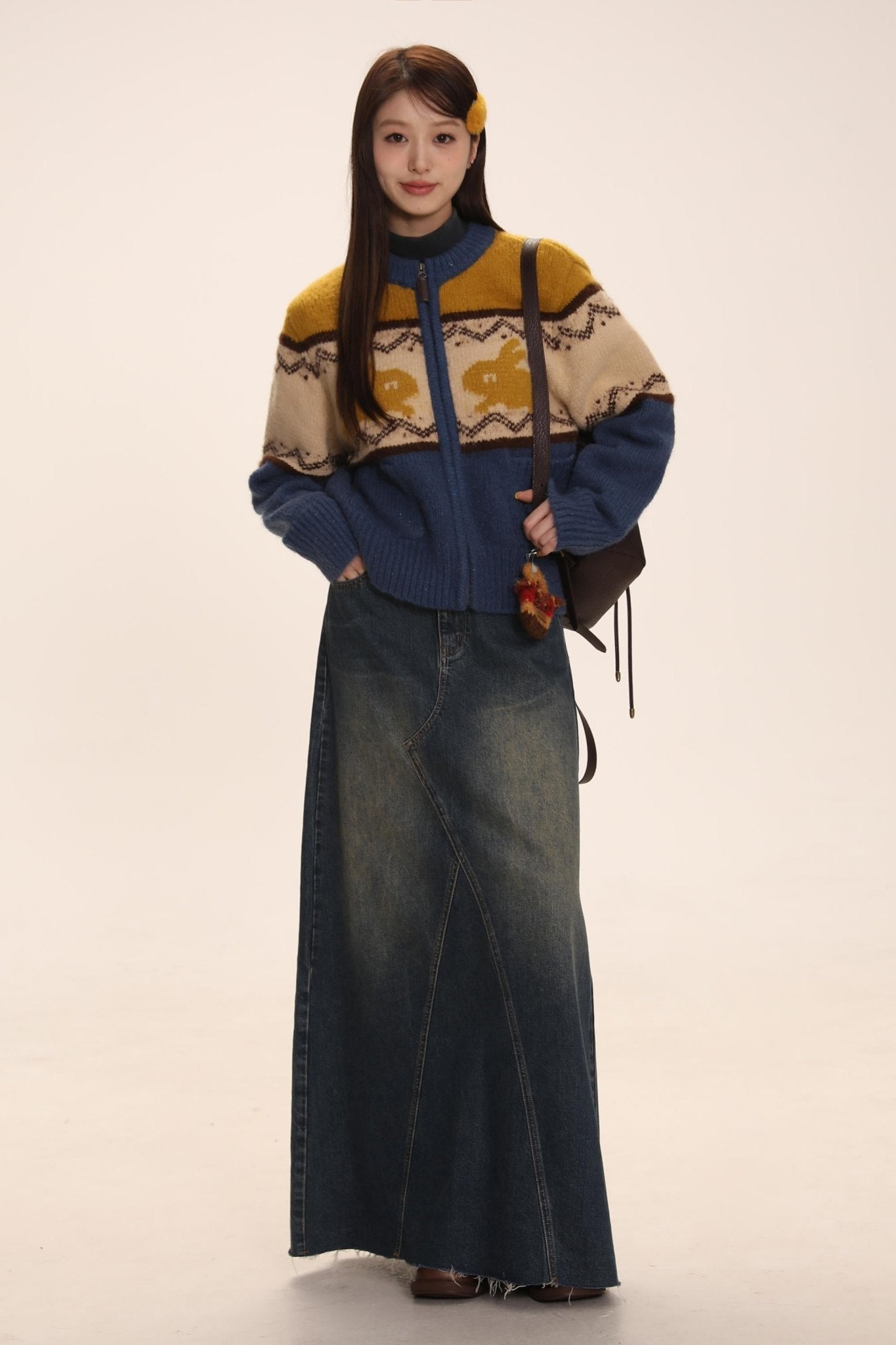 Rabbit Jacquard Zipper Knitted Cardigan - COPPING THREADS - MOROMORO