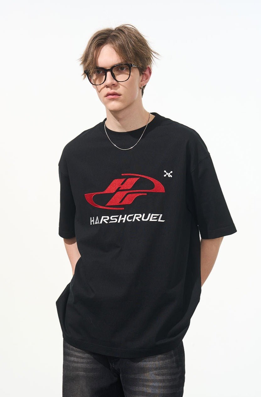 Racing Logo Embroidered Basic Tee - COPPING THREADS - Harsh and Cruel