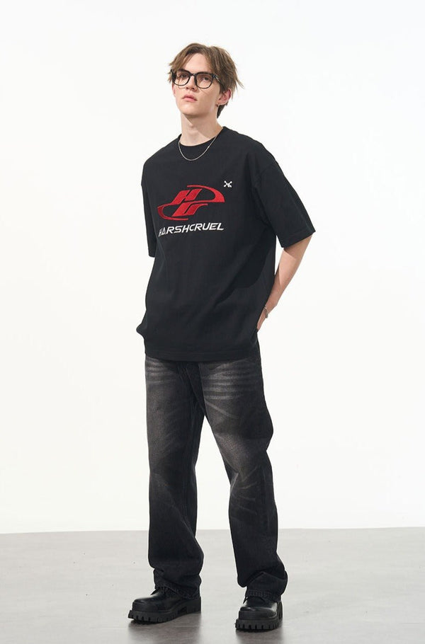 Racing Logo Embroidered Basic Tee - COPPING THREADS - Harsh and Cruel