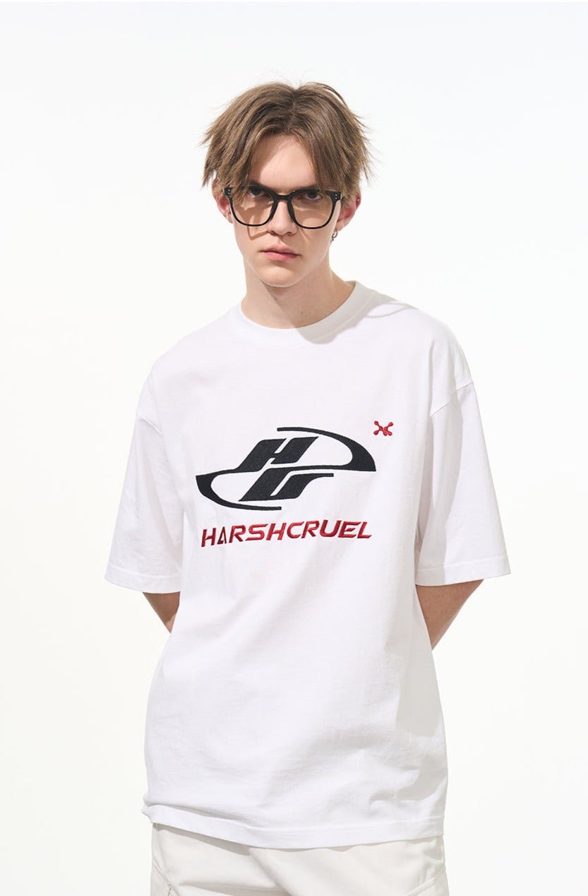 Racing Logo Embroidered Basic Tee - COPPING THREADS - Harsh and Cruel
