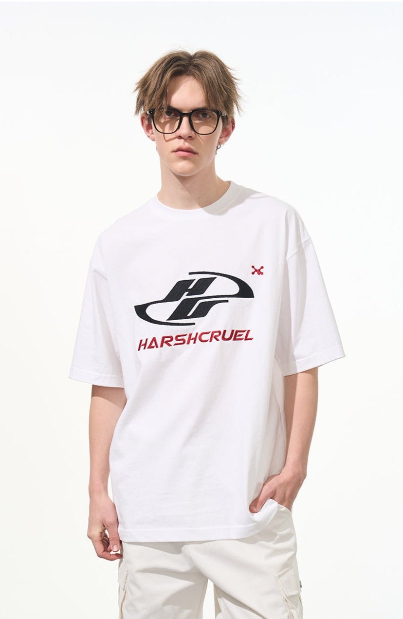 Racing Logo Embroidered Basic Tee - COPPING THREADS - Harsh and Cruel