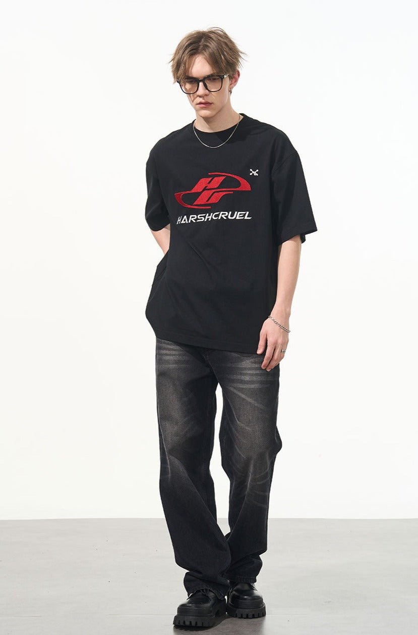 Racing Logo Embroidered Basic Tee - COPPING THREADS - Harsh and Cruel