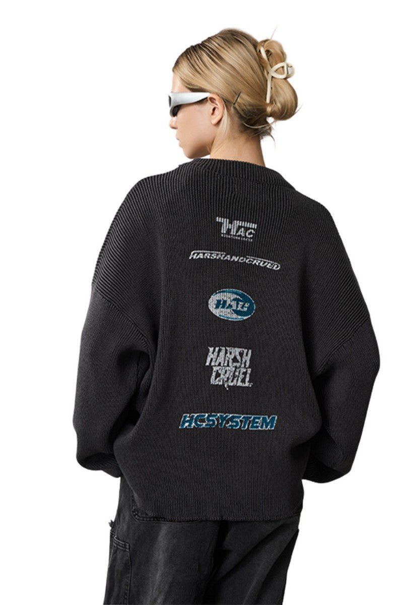 Racing Print Logo Crewneck Knit Sweater - COPPING THREADS - Harsh and Cruel