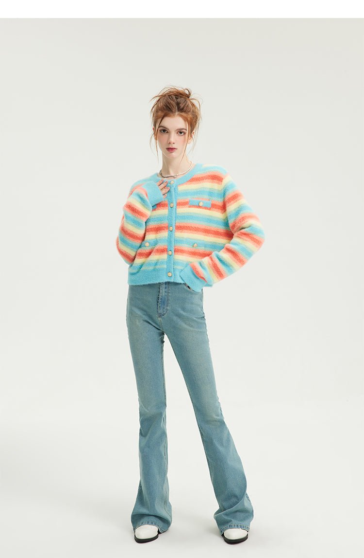 Rainbow Striped Mohair Cardigan - COPPING THREADS - CT Select