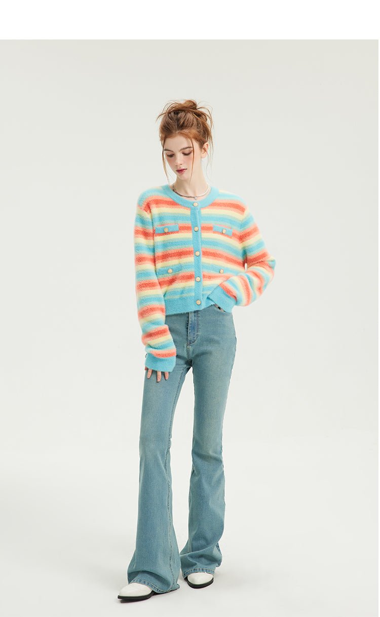 Rainbow Striped Mohair Cardigan - COPPING THREADS - CT Select