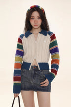 Rainbow Striped Raglan Sleeve Cardigan - COPPING THREADS - MOROMORO