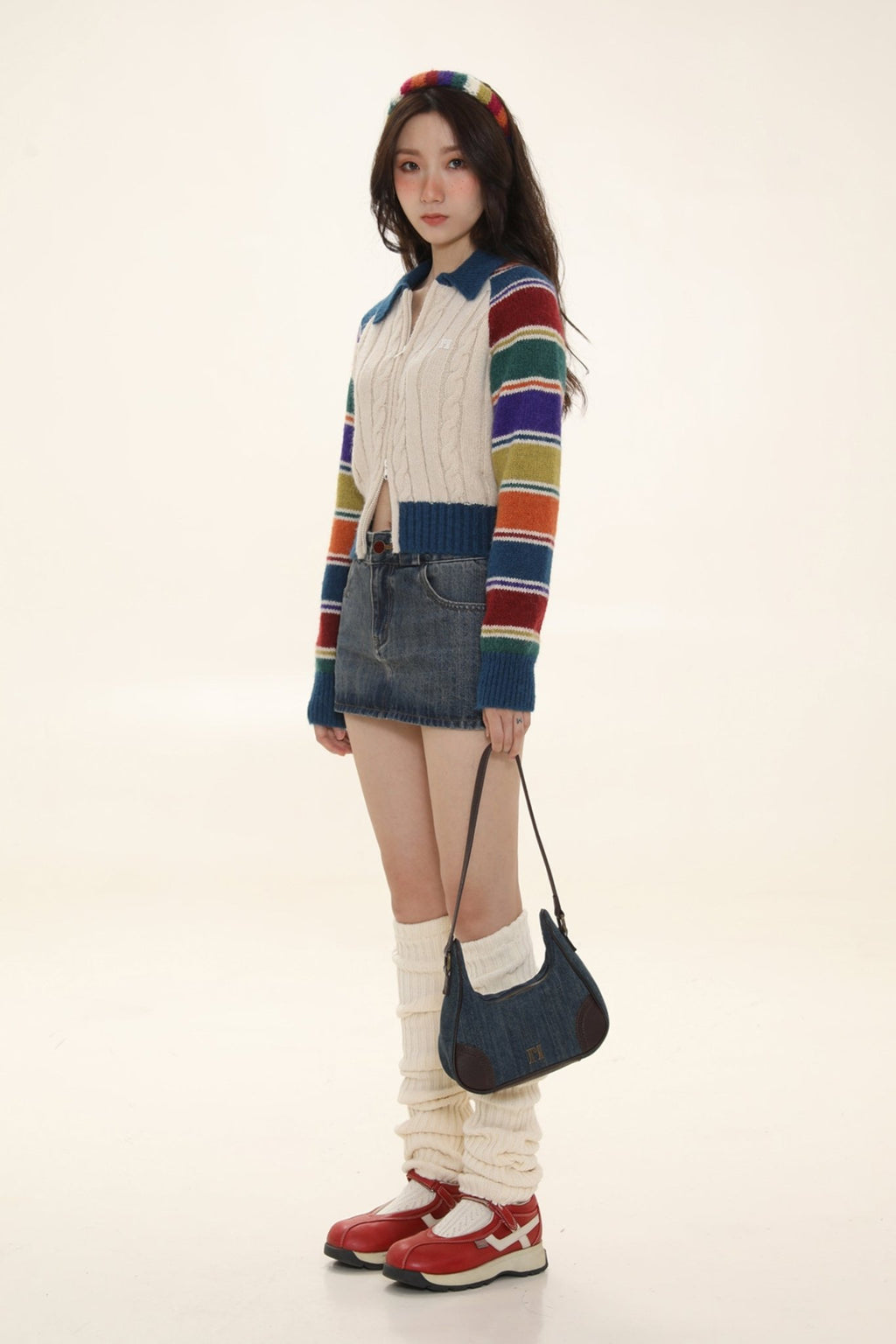 Rainbow Striped Raglan Sleeve Cardigan - COPPING THREADS - MOROMORO