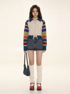 Rainbow Striped Raglan Sleeve Cardigan - COPPING THREADS - MOROMORO