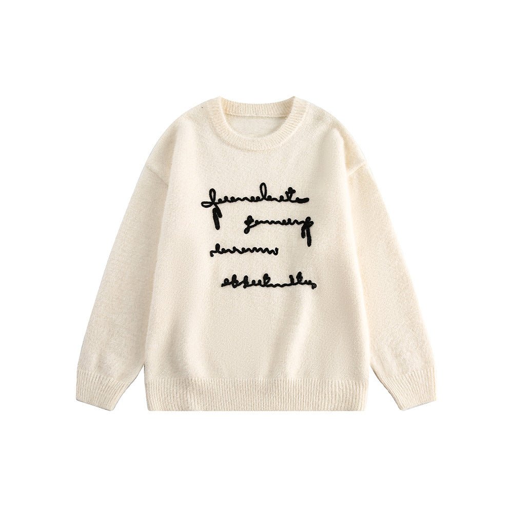 Raised Letter Knit Print Crewneck Sweater - COPPING THREADS - CATTEE