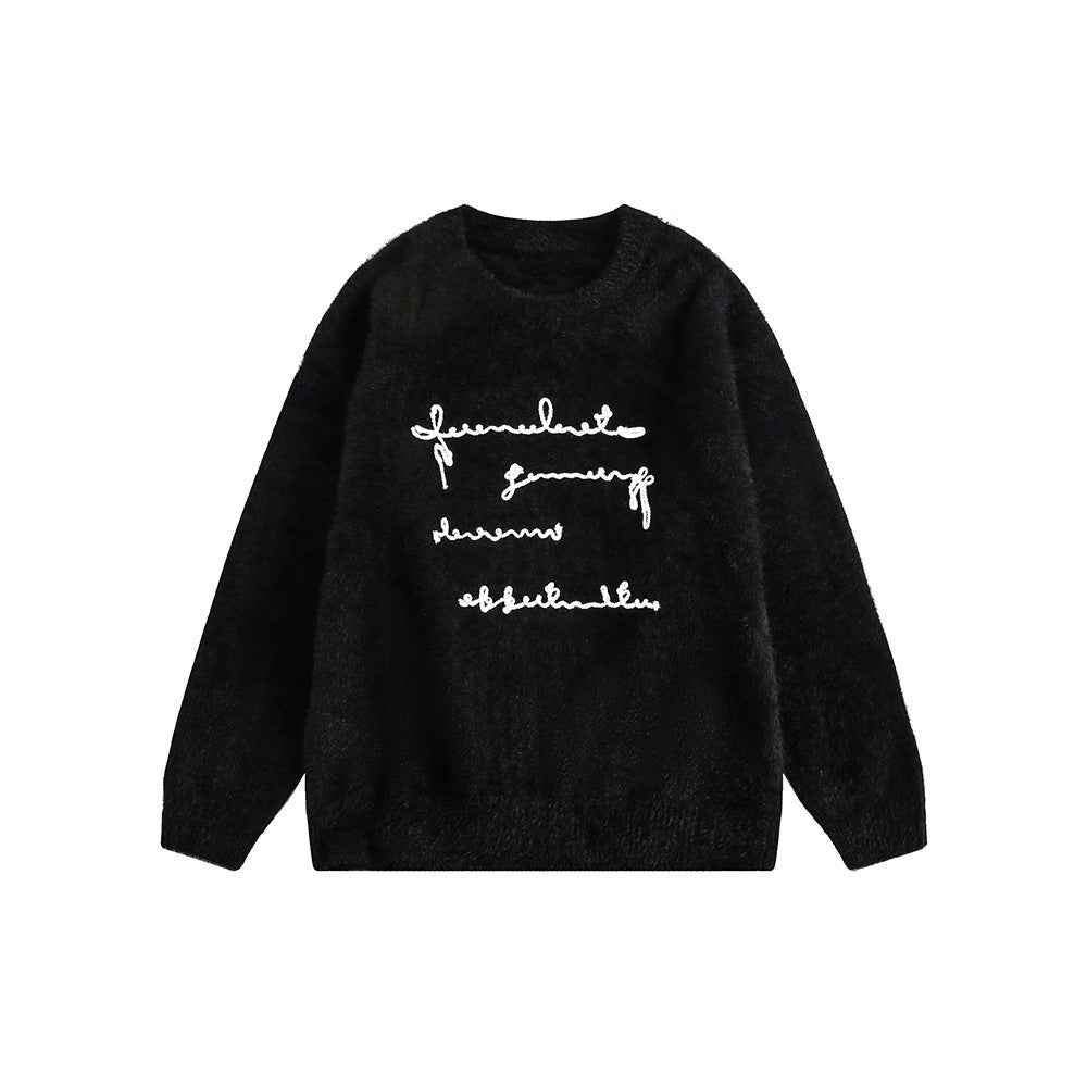 Raised Letter Knit Print Crewneck Sweater - COPPING THREADS - CATTEE