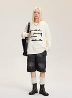 Raised Letter Knit Print Crewneck Sweater - COPPING THREADS - CATTEE