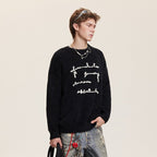 Raised Letter Knit Print Crewneck Sweater - COPPING THREADS - CATTEE