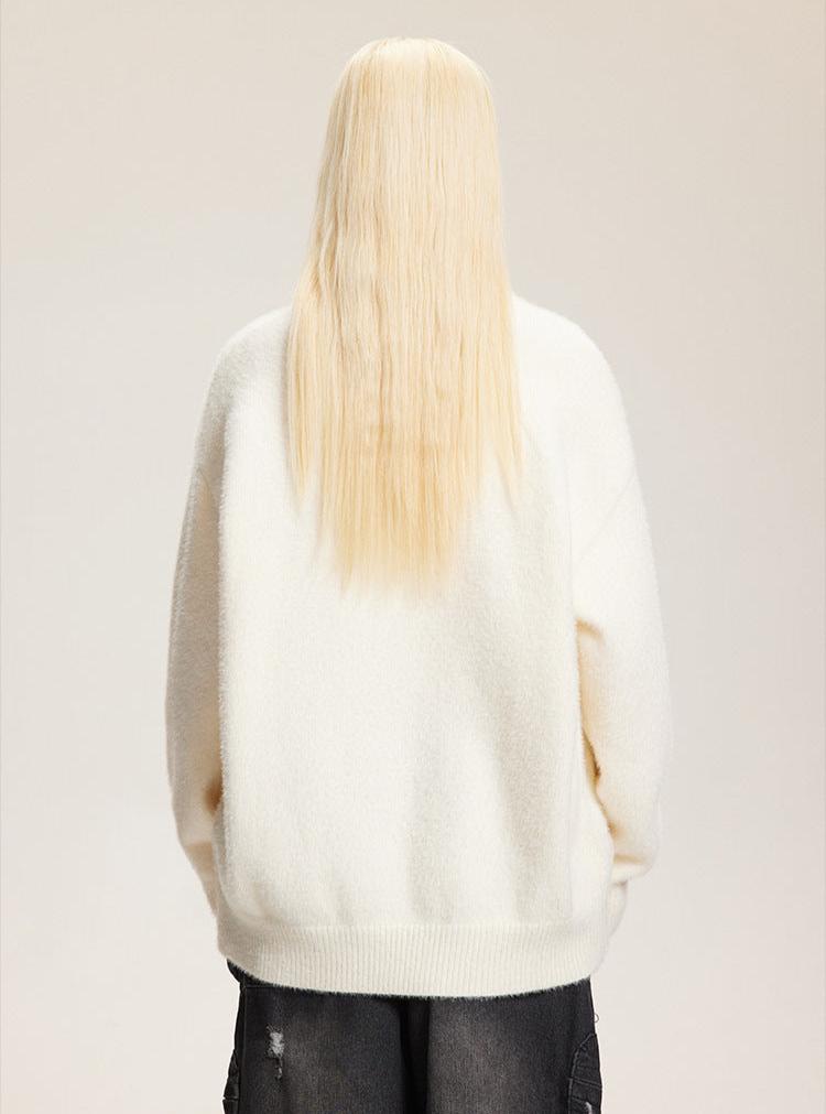 Raised Letter Knit Print Crewneck Sweater - COPPING THREADS - CATTEE