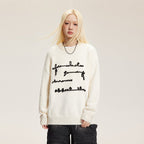 Raised Letter Knit Print Crewneck Sweater - COPPING THREADS - CATTEE
