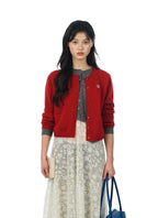 Red and Grey Color - Block Faux Layered Wool Knit Cardigan - COPPING THREADS - MOROMORO