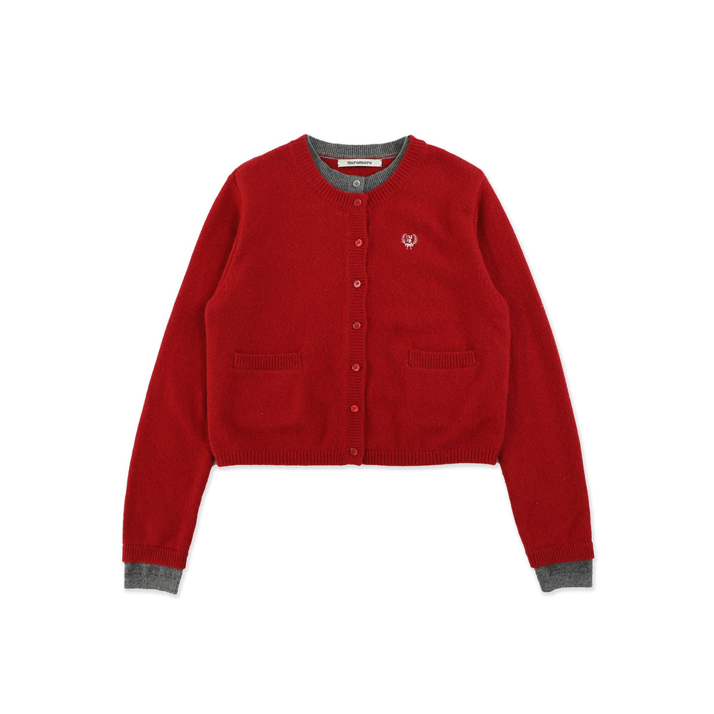 Red and Grey Color - Block Faux Layered Wool Knit Cardigan - COPPING THREADS - MOROMORO
