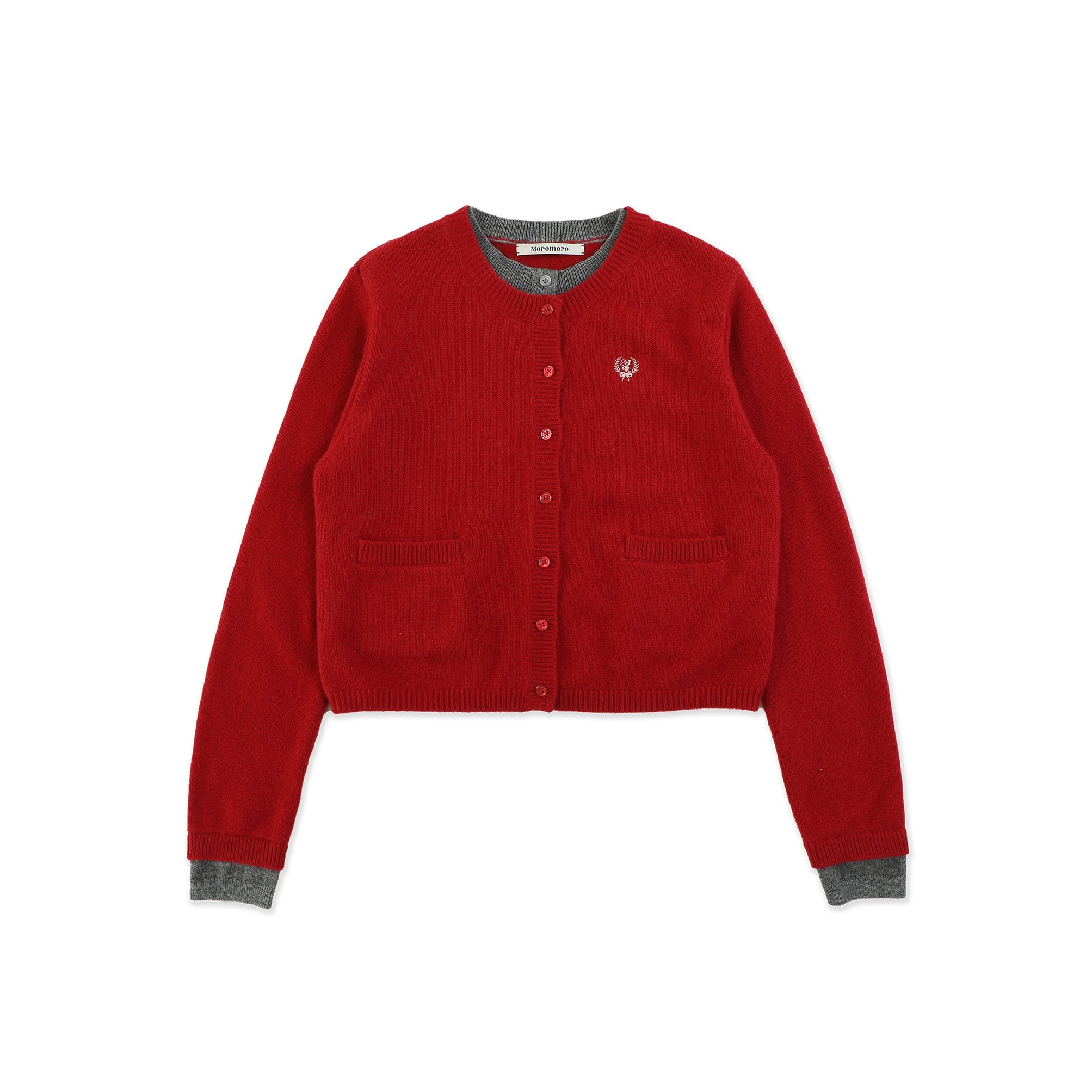 Red and Grey Color - Block Faux Layered Wool Knit Cardigan - COPPING THREADS - MOROMORO