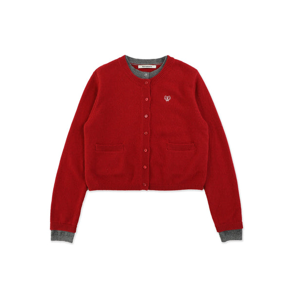 Red and Grey Color - Block Faux Layered Wool Knit Cardigan - COPPING THREADS - MOROMORO
