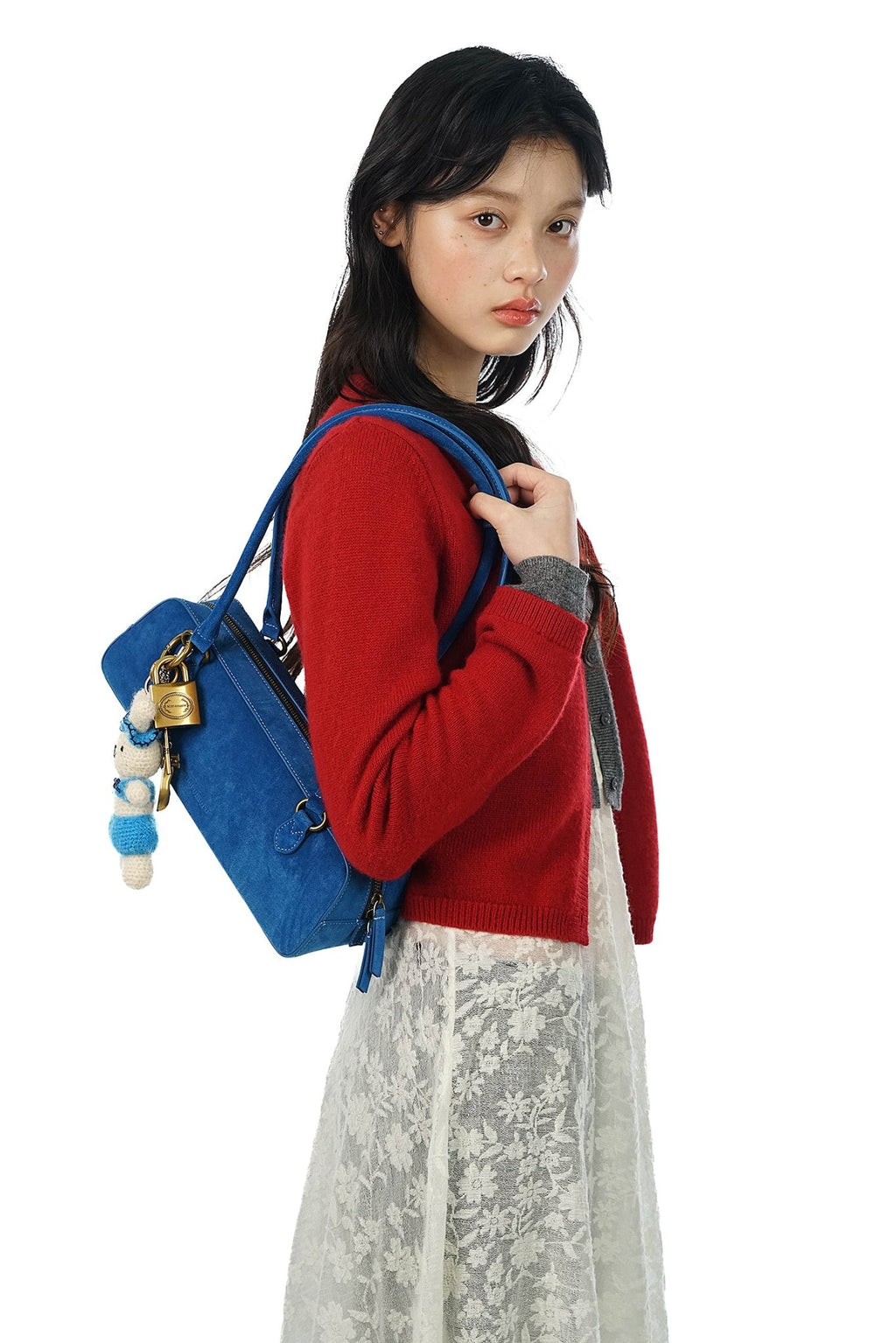 Red and Grey Color - Block Faux Layered Wool Knit Cardigan - COPPING THREADS - MOROMORO