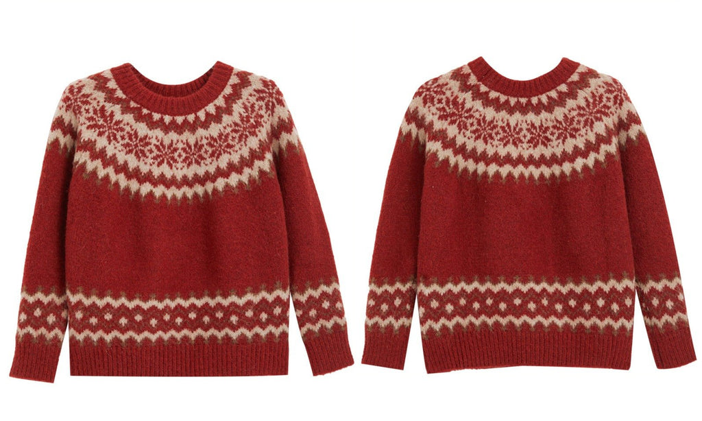 Red Fair Isle Floral Pattern Pullover - COPPING THREADS - CT Select