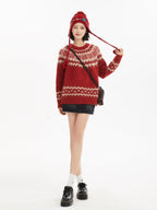Red Fair Isle Floral Pattern Pullover - COPPING THREADS - CT Select